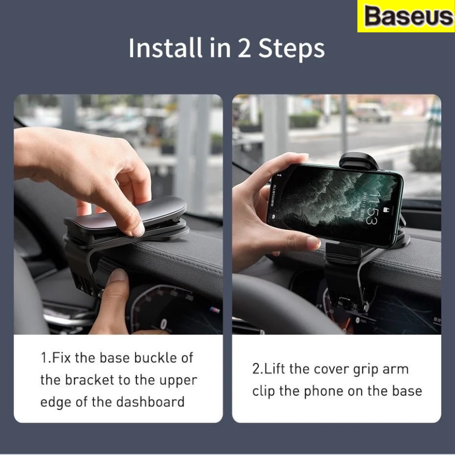 Đế giữ điện thoại dạng kẹp ngang trên xe ô tô Baseus gắn bảng điều khiển, kẹp giữ điện thoại theo chiều ngang LV373-V2