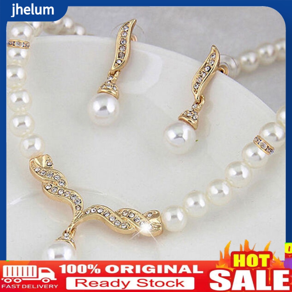 Bộ Vòng cổ + Bông Tai Đính Ngọc Trai Nhân Tạo Thời Trang Cho Cô Dâu