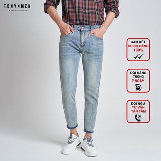 Quần Jeans Nam TONY4MEN Dáng Slimfit Màu Xanh Trơn QJ1056