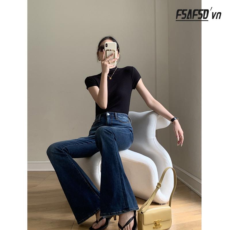 Quần Jean Nữ Ống Loe Rộng Cạp Cao Phong Cách Mới Mùa Hè 2022