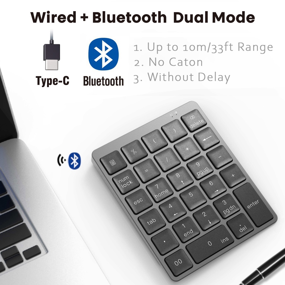 Bàn Phím Số 28 Phím Bluetooth Không Dây Bằng Hợp Kim Nhôm Kèm Cổng USB Và Phụ Kiện