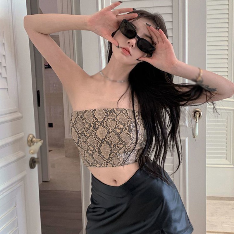 Áo Ống Ngắn Dáng Ôm Hở Vai In Họa Tiết Phong Cách Hàn Quốc Quyến Rũ