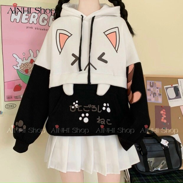 Áo Hoodie Nữ ❤️Freeship❤️ Áo Khoác Hoodie (Nanh Mèo) Vải Nỉ Nhiều Màu Cute - Áo Hoodie Freesize Dưới 60kg