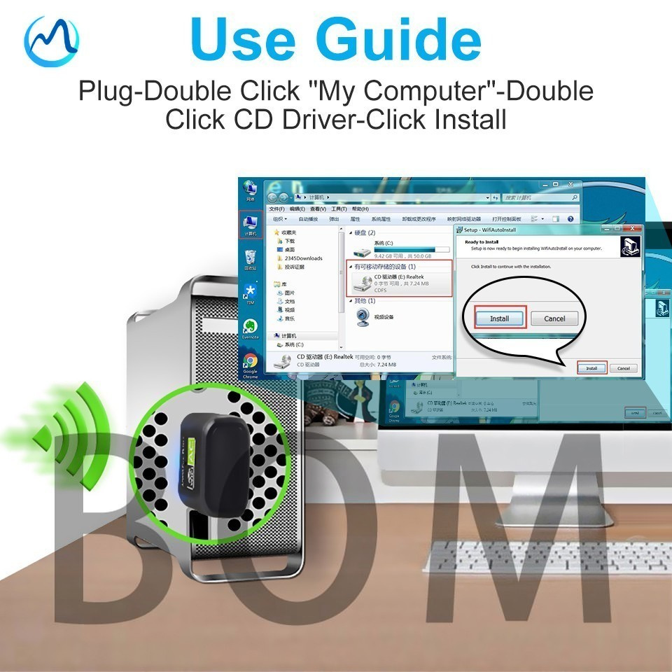 Usb chuyển đổi Wifi Bluetooth 2 trong 1 600mbps cho PC / laptop / máy tính để bàn chất lượng cao