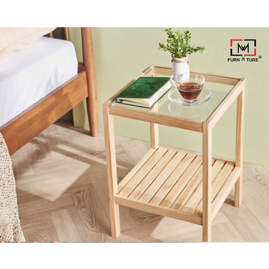 Kệ trang trí đầu giường mặt kính phong cách hàn quốc màu gỗ - MW FURNITURE - Nội thất trang trí