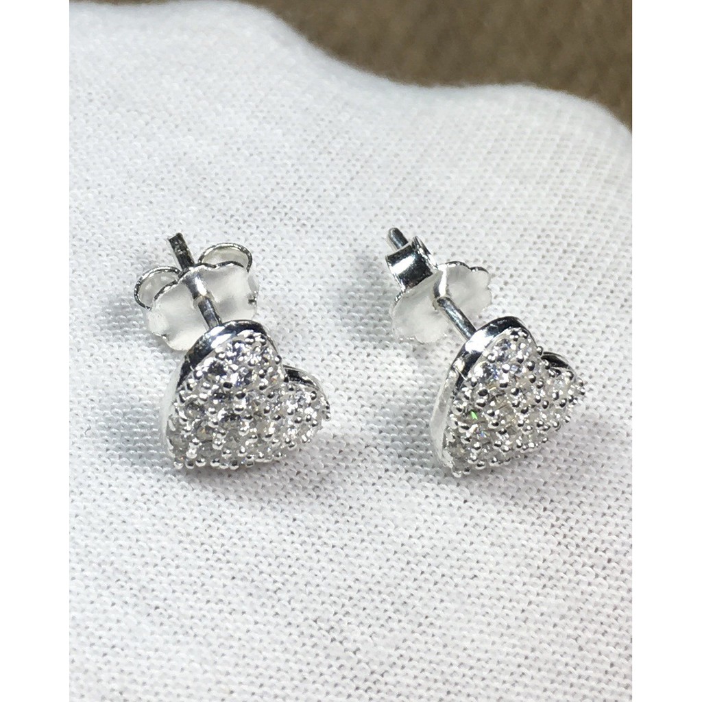 Bông tai bạc - Đính đá hình tim nhỏ nhắn nạm đá 3D siêu đẹp - bạc 925 cao cấp - TTJ- B001160