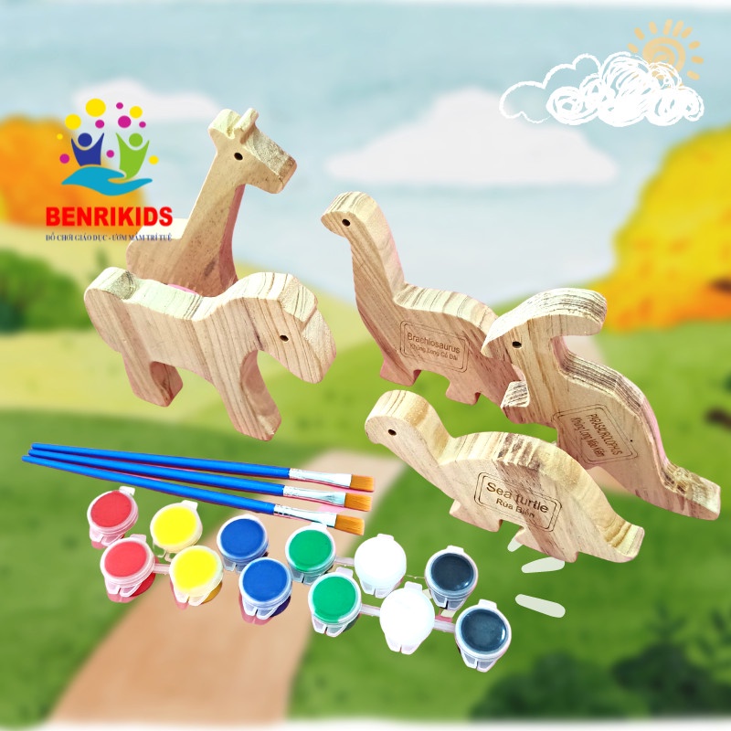 [Tặng Kèm Cọ Và Màu Vẽ] Bộ 5 Thú Gỗ Đồ Chơi Mô Hình Động Vật Cho Bé Làm Quen Với Thế Giới Xung Quanh