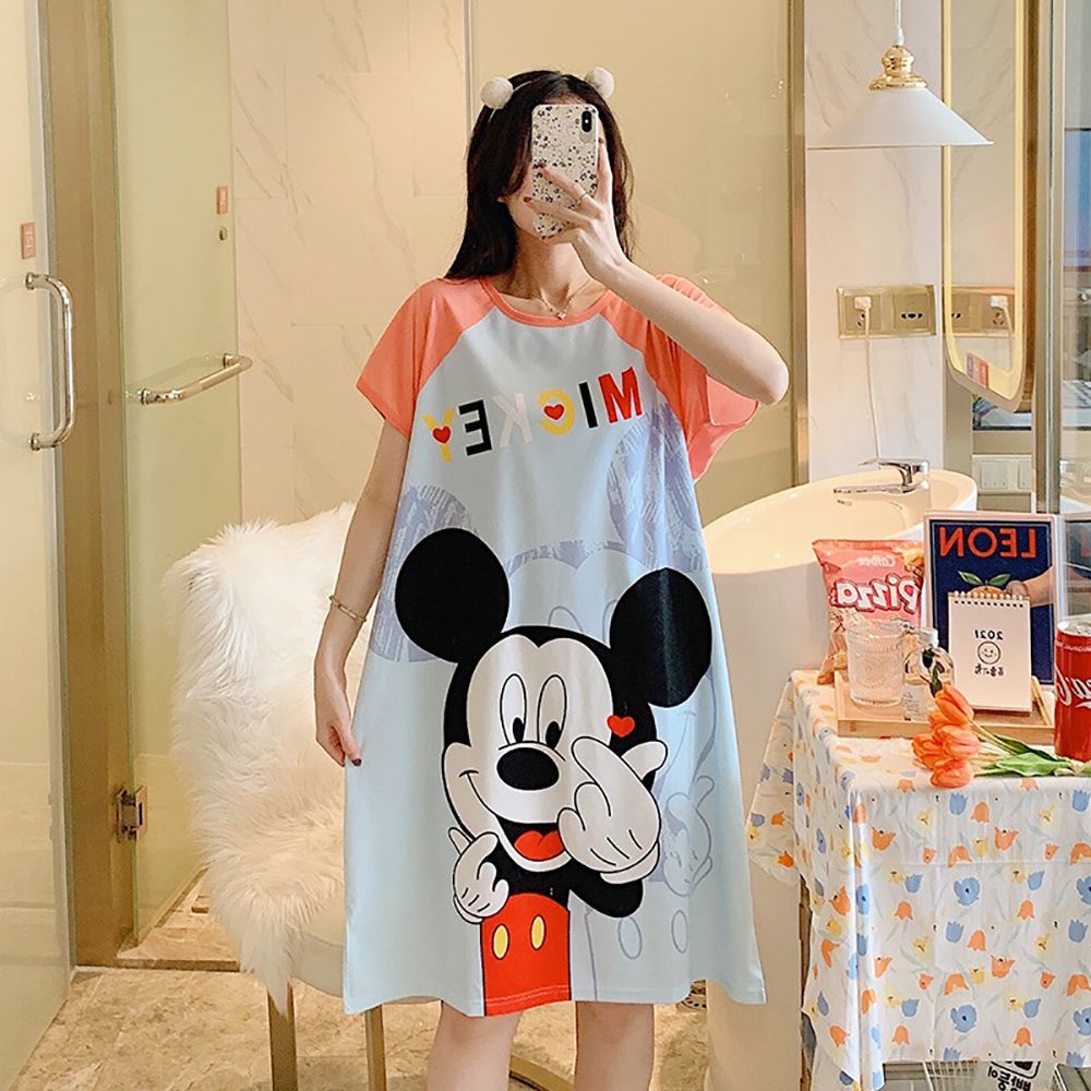 Đầm Ngủ Tay Ngắn Dáng Rộng In Họa Tiết Hoạt Hình Dễ Thương Thời Trang Mùa Hè Cho Nữ | BigBuy360 - bigbuy360.vn