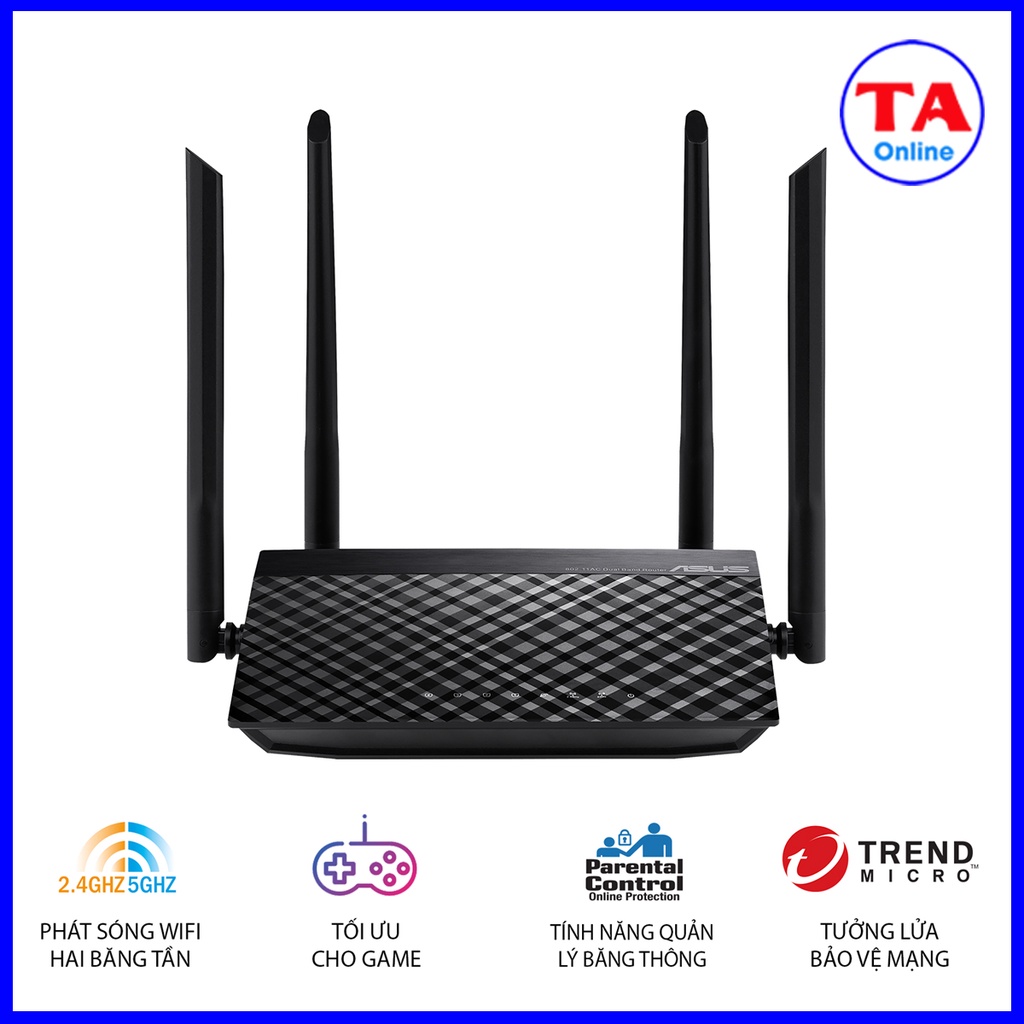 Router WiFi ASUS RTAC1200 Tốc độ 1200Mbps có 4 Anten 5dbi