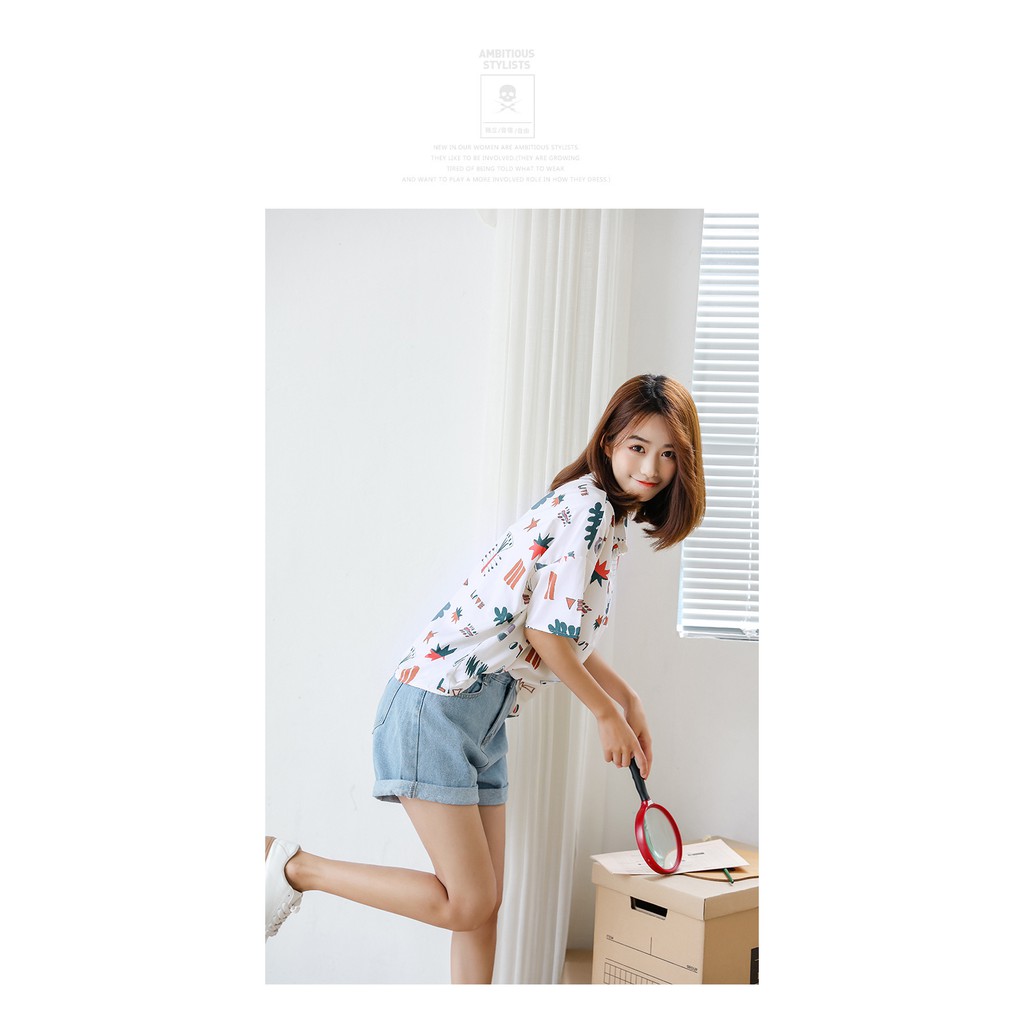 SUXI Áo sơ mi form rộng phong cách Hàn Quốc trẻ trung dành cho nữ