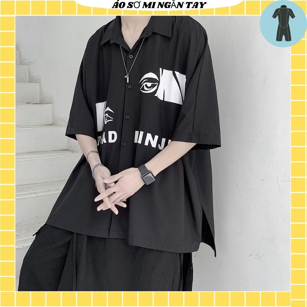 Áo Sơ Mi Tay Ngắn Unisex Cổ Bẻ Phong Cách Hàn Quốc Freesize