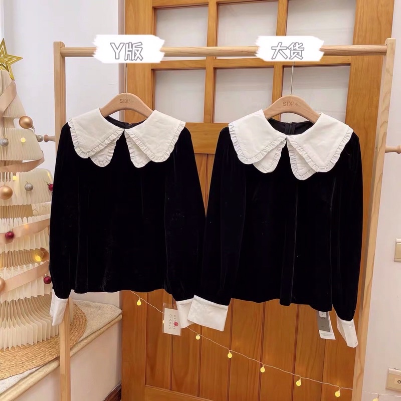 Áo sơ mi nhung cổ sen trắng siêu xinh