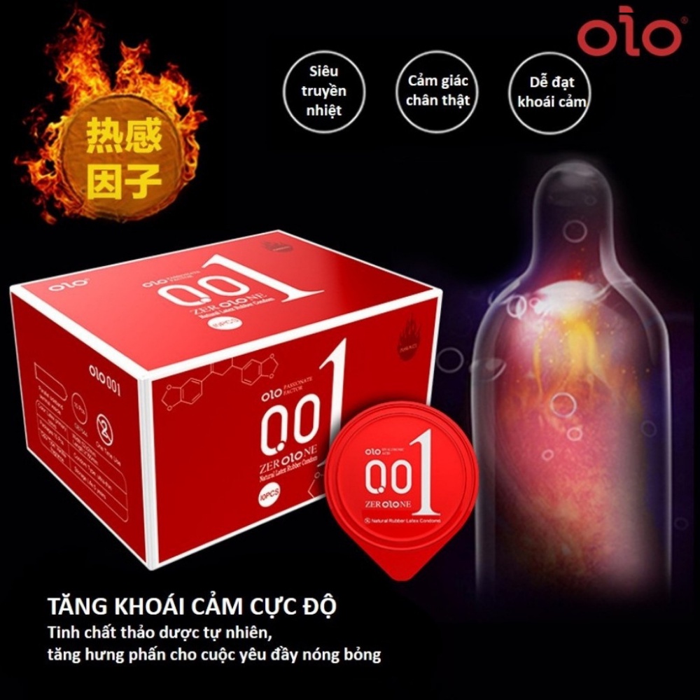 Bao cao su OlO 0.01 Đỏ Passionate Factor mỏng, nhiều gel, truyền nhiệt tốt, cảm giác chân thật - Hộp 10 bcs