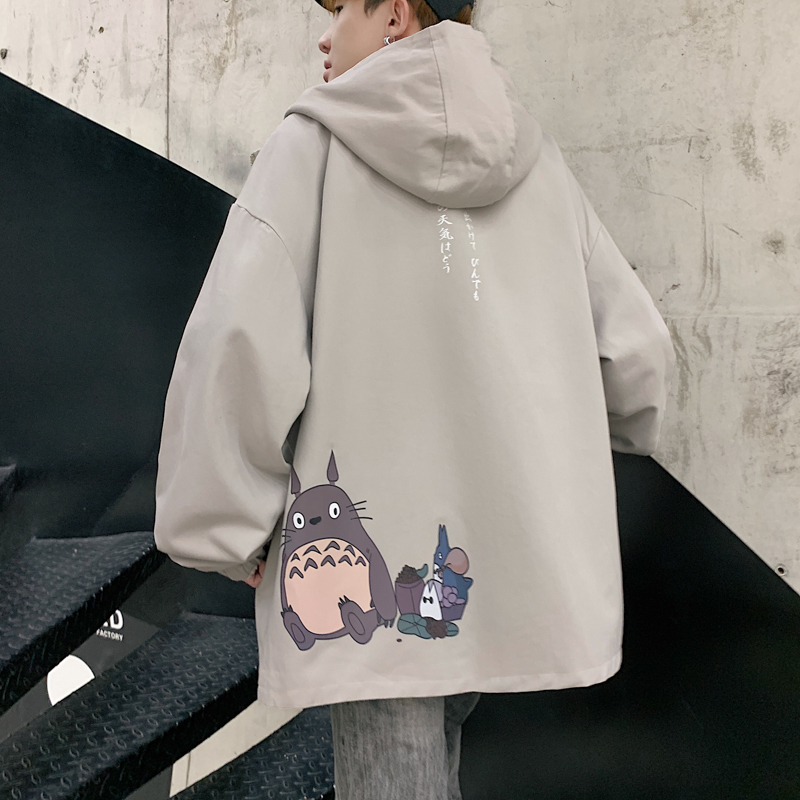 High quality Men's Hooded Jacket Men Korean Fashion Hong Kong Style Trendy Jacket Loose Jacket Cartoon My Neighbor Totoro Print Men and Women