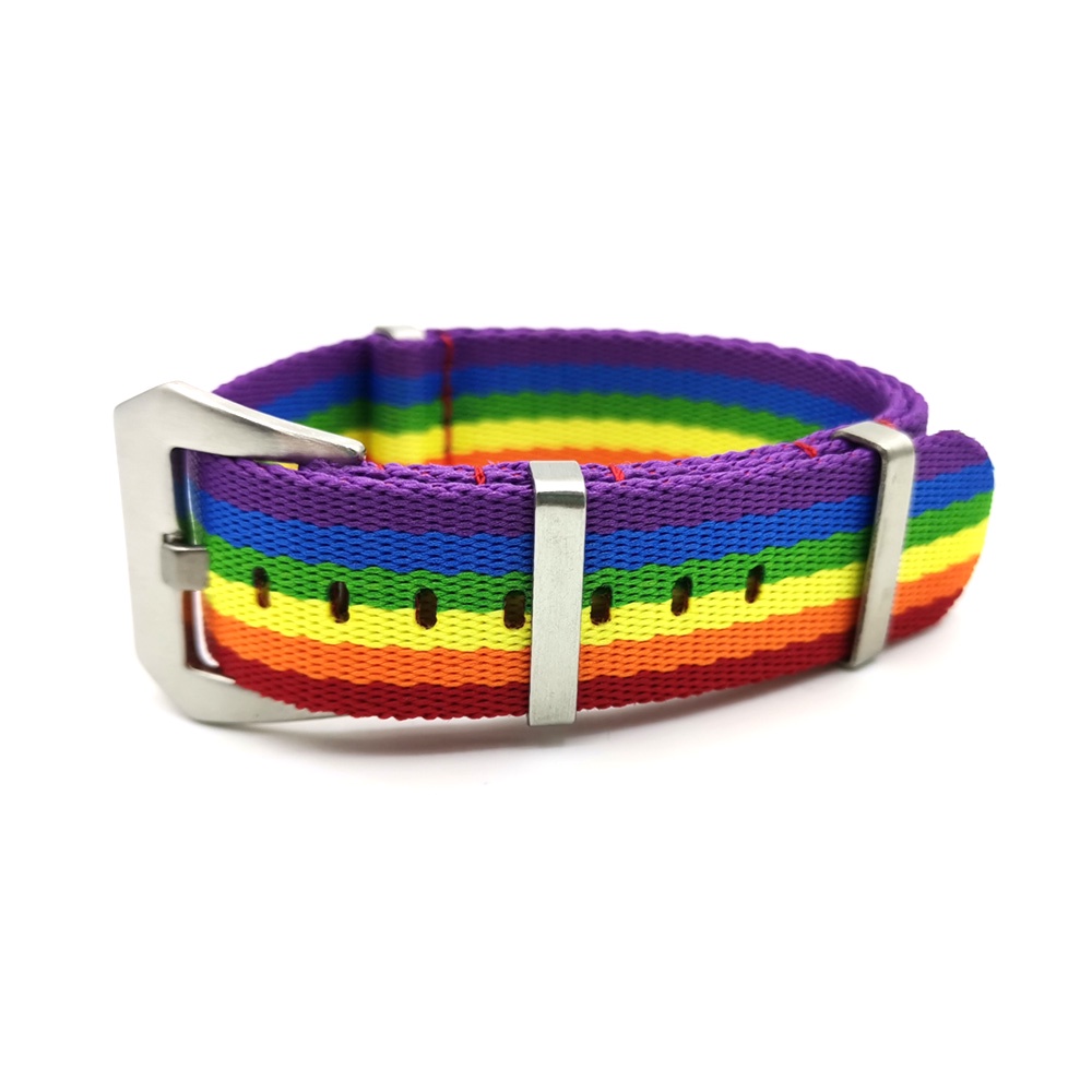 Dây Đeo Đồng Hồ Thay Thế 20mm 22mm Bằng Nylon Họa Tiết Kẻ Sọc Màu Cầu Vồng Cho Nam Và Nữ