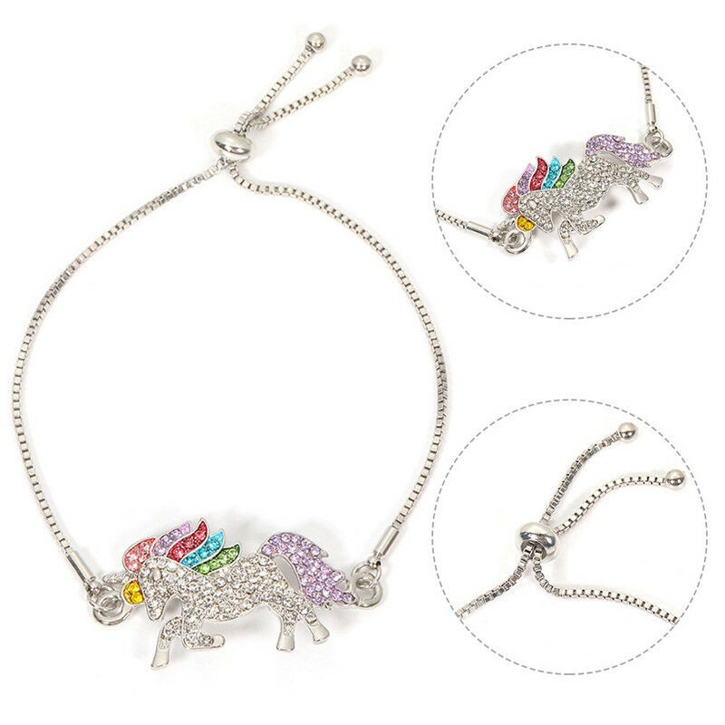 1 Vòng Tay Nữ Hình Ngựa Một Sừng Đính Đá Pha Lê May Mắn