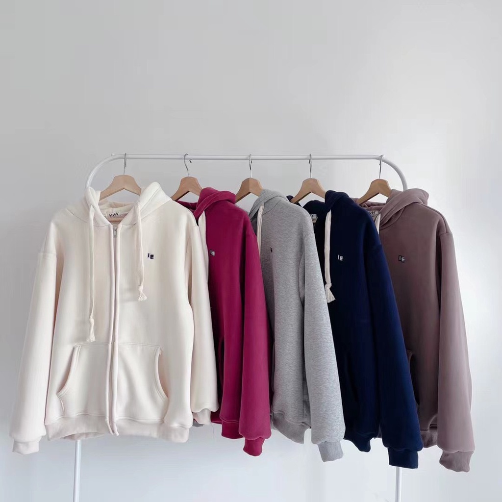 Áo Khoác Nỉ Bông 1 Lớp Hoodie Unisex Nam Nữ Có Mũ, áo khoác lót lông cừu, Hoodie Trơn Basic Kéo Khóa