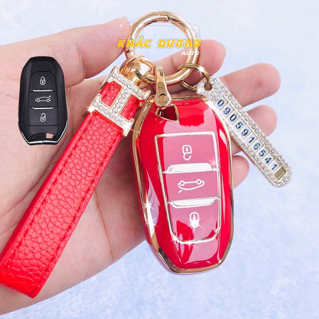 Ốp chìa khoá Peugeot 2008 3008 5008 TPU đính đá nhân tạo sang trọng