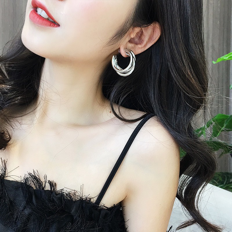 Khuyên tai nữ tròn Hàn Quốc bông tai nữ tròn 3 vòng cá tính BT26