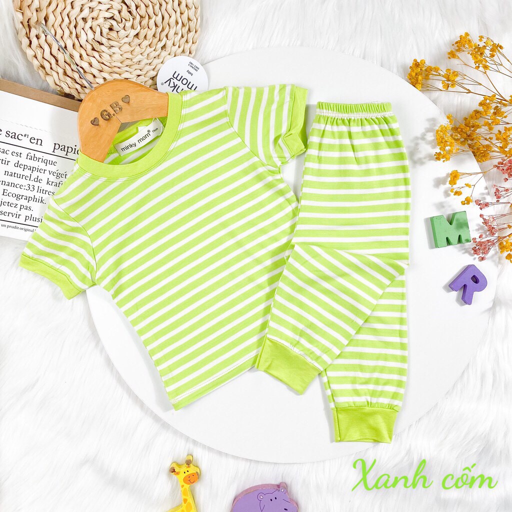 Bộ Tay Ngắn, Quần Dài THUN LẠNH MINKY MOM Sọc Kẻ Ngang Dễ Thương Cho Bé