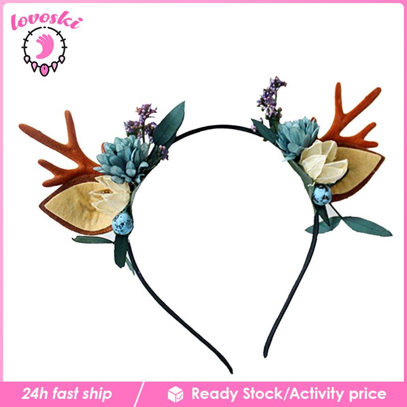 Băng Đô Cài Tóc Hình Sừng Hươu Đính Hoa Dễ Thương