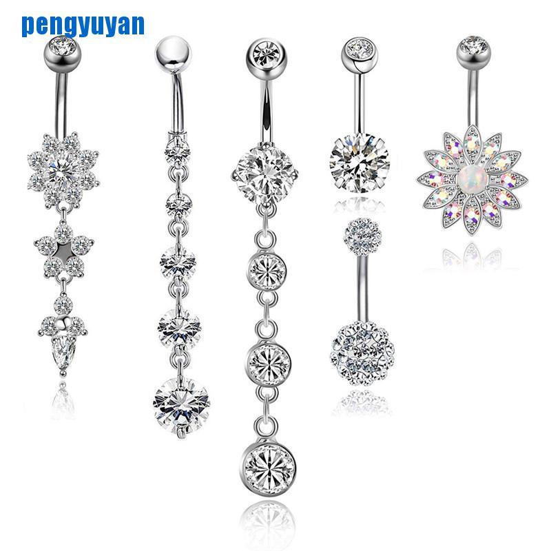 Set 6 Khuyên Rốn Bằng Thép Không Gỉ Đính Đá Pha Lê 14g