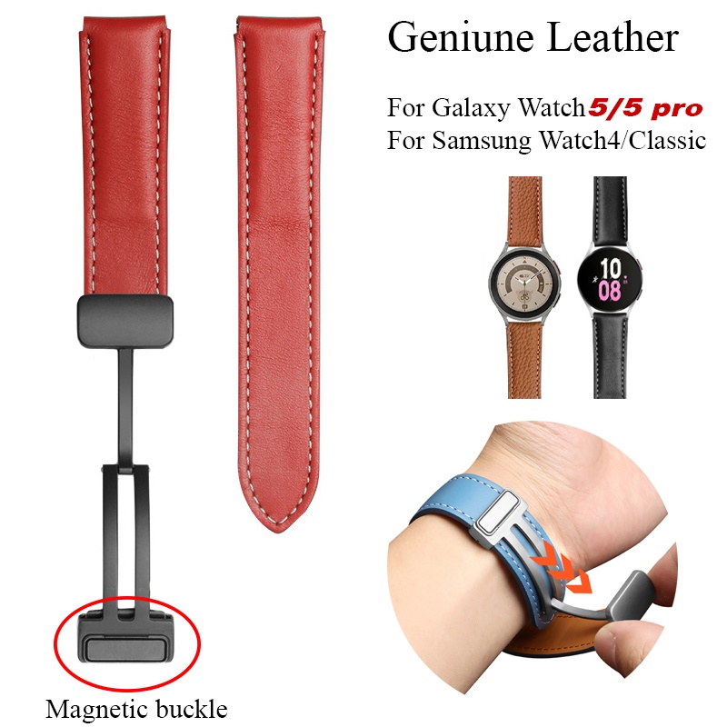 Dây Đeo Bằng Da 20mm Có Khóa Nam Châm Cho Đồng Hồ Thông Minh Samsung 5 40mm 44mm Watch4 Classic 42 46mm Geniune Galaxy Watch5 Pro 45mm