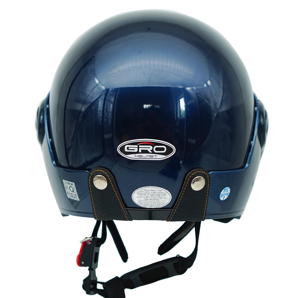 Mũ bảo hiểm cả đầu Gro T318 V1 có kính, nhựa ABS bền đẹp, khóa kim loại chắc chắn, mút xốp dày dặn - xanh than bóng full