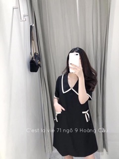 Váy xuông đen phối viền ( có video )