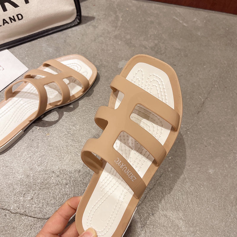 Oeteo Dép Nhựa Đế Bằng Thời Trang Cho Nữ