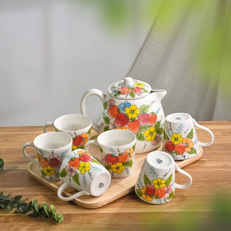 Bộ ấm chén trà - Bộ bình uống nước họa tiết vẽ tay Gốm Sứ Bát Tràng cao cấp