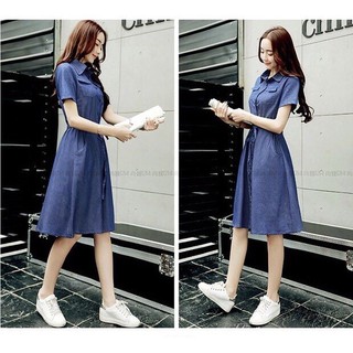 Đầm Jean Xòe Eo Dây Rút