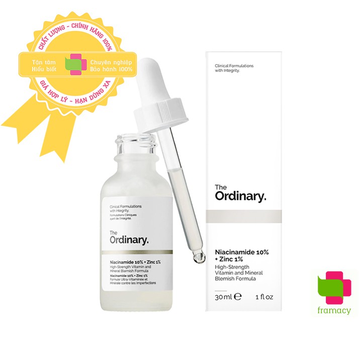 Tinh chất The Ordinary Niacinamide 10% + Kẽm Zinc 1%, Canada (30ml) giảm thâm mụn giúp làm sáng da cho người trên 16 tuổ