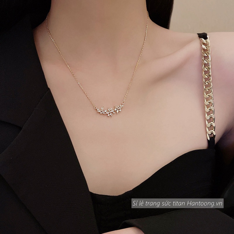 Vòng cổ titan nữ không gỉ thiết kế hình bông hoa nhỏ xinh xắn phong cách ins hàn quốc