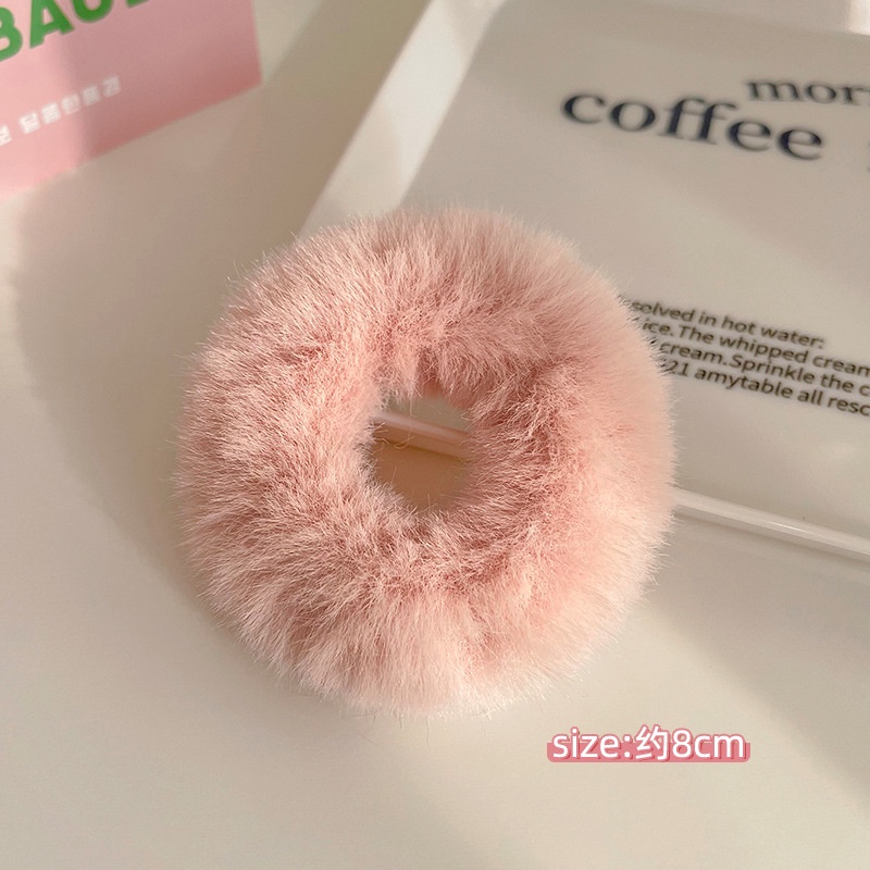 Dây Buộc Tóc Cao Su Phối Lông Màu Hồng Dễ Thương Thời Trang Thu Đông Cho Nữ