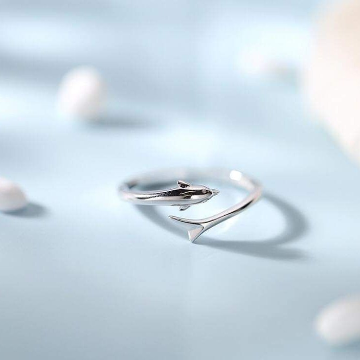 Nhẫn bạc nữ- Nhẫn bạc hình cá heo free size.