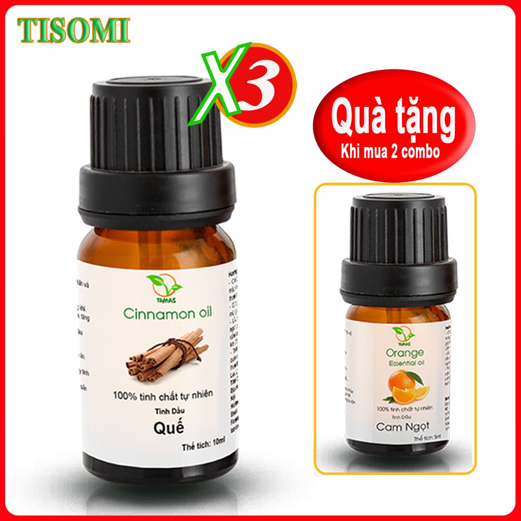 Combo 3 chai tinh dầu Quế nguyên chất 10ml - Khử trùng, kháng khuẩn, tăng tính miễn dịch nắp nhỏ giọt tiện dụng- TISOMI