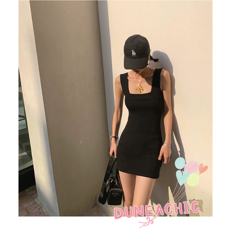 DUNEA Đầm Cổ Vuông Trễ Vai Ôm Dáng Thiết Kế Quyến Rũ Cho Nữ