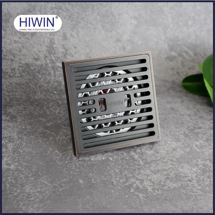 Phễu thoát sàn ngăn mùi hôi thoát nước nhanh đồng mạ đen kích thước 100x100mm HIWIN FD-1410B
