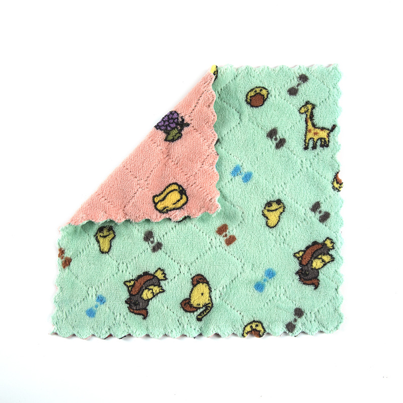 Khăn Lau Chén Đĩa Hai Mặt In Hoạt Hình Siêu Mịn Đa Năng Dành Cho Nhà Bếp