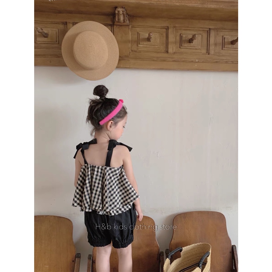 Bộ bé gái 2 dây caro  bánh bèo mùa hè cho bé từ 0-6 tuổi