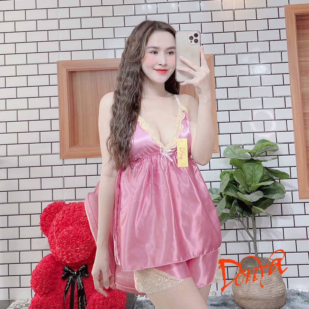 Đồ bộ bigsize Denya hai dây có mút ngực chất liệu lụa phi phối ren mềm mịn DN5