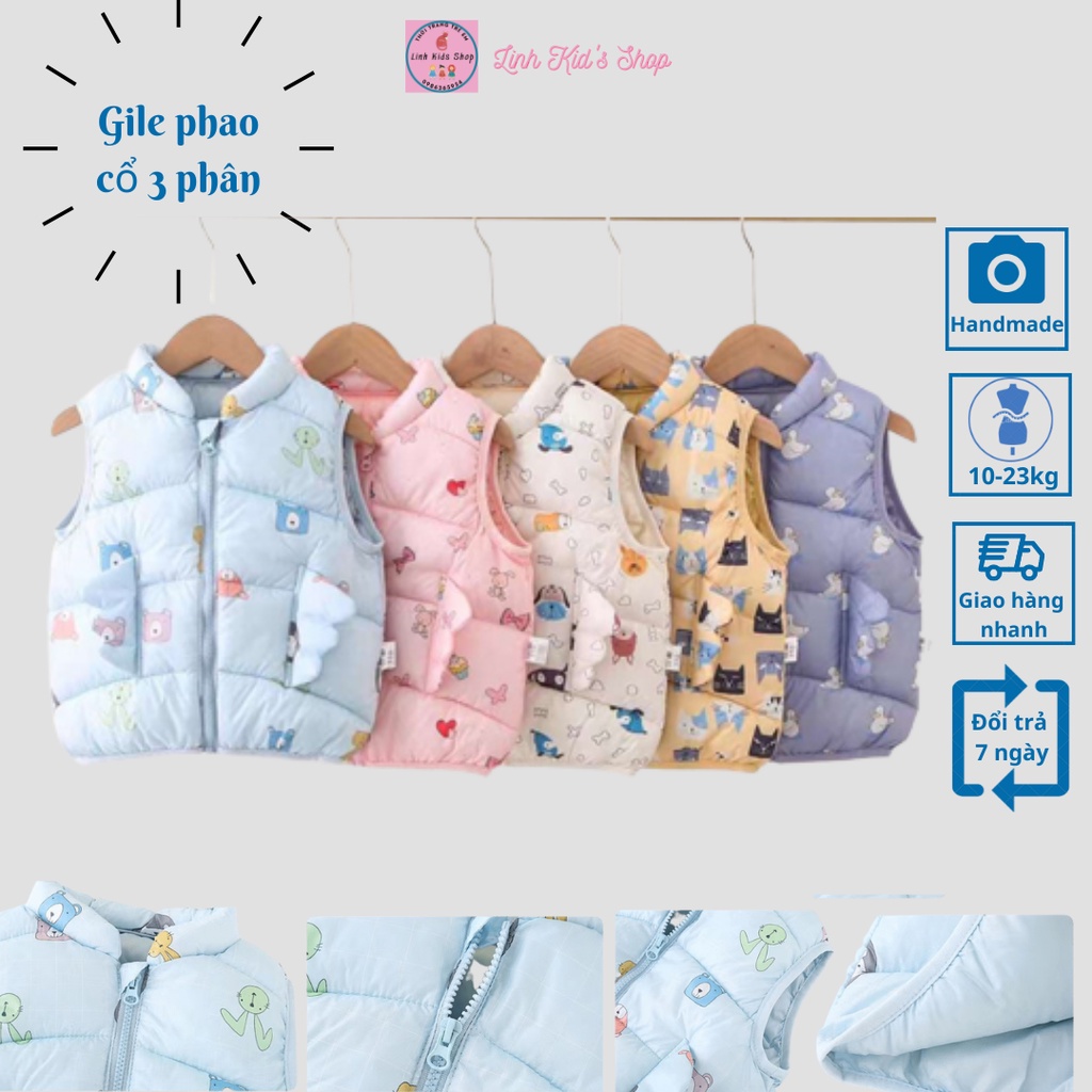 Áo gile phao cổ 3 phân cho bé từ 10-23 kg