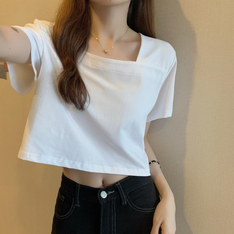 Áo Thun Tay Ngắn Cổ Vuông Dáng Rộng Thời Trang Mùa Hè Quyến Rũ Cho Nữ