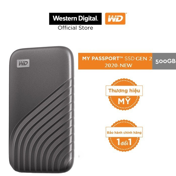 Ổ cứng di động 500GB External SSD WD My Passport USB 3.2 Gen 2 WDBAGF5000ABL-WESN