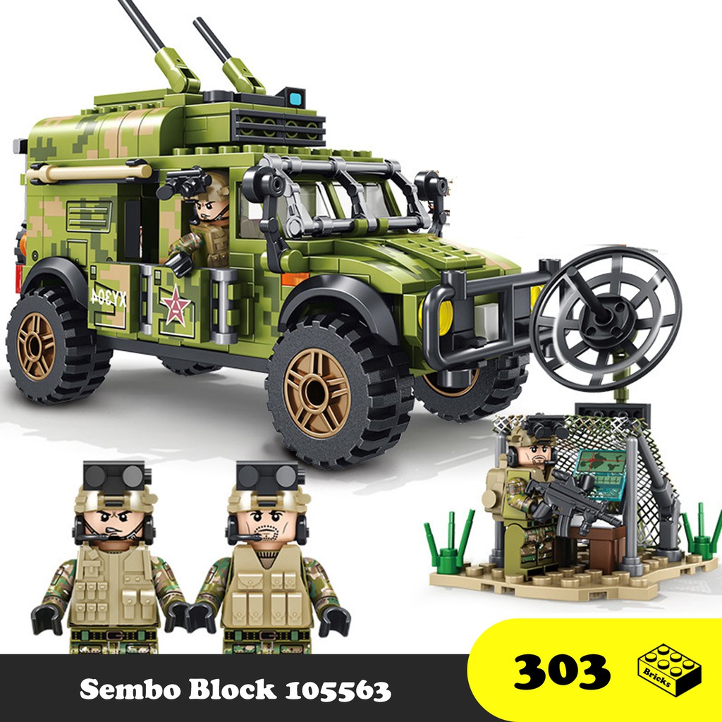 Đồ chơi lắp ráp Xe Jeep Quân Sự bọc thép - Sembo Block 105563 iron-blooded heavy Car