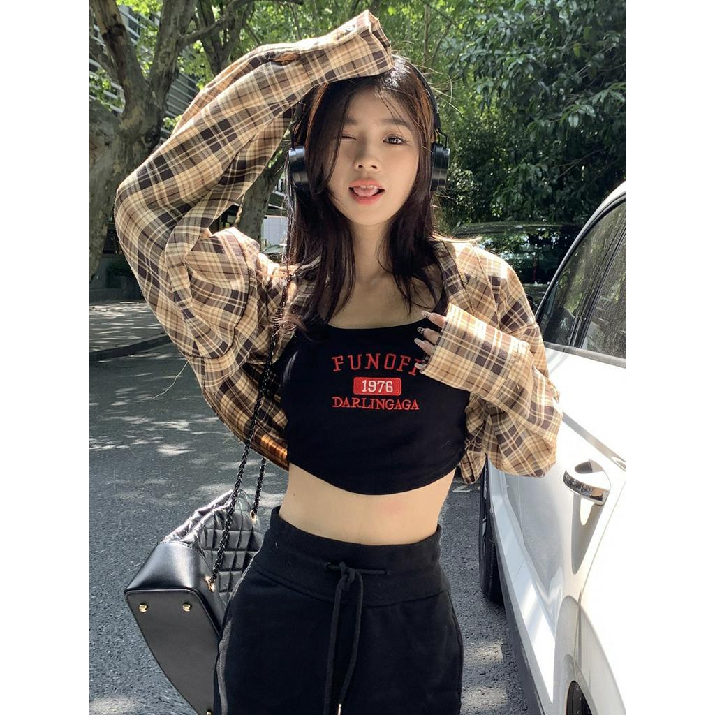 Áo Khoác Sơ Mi Ca Rô Dáng Ôm Thời Trang Retro Mỹ 55919