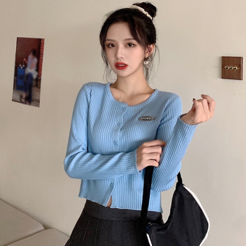 Áo Cardigan Dệt Kim Tay Dài Cổ Tròn Phong Cách Hàn Quốc Dành Cho Nữ