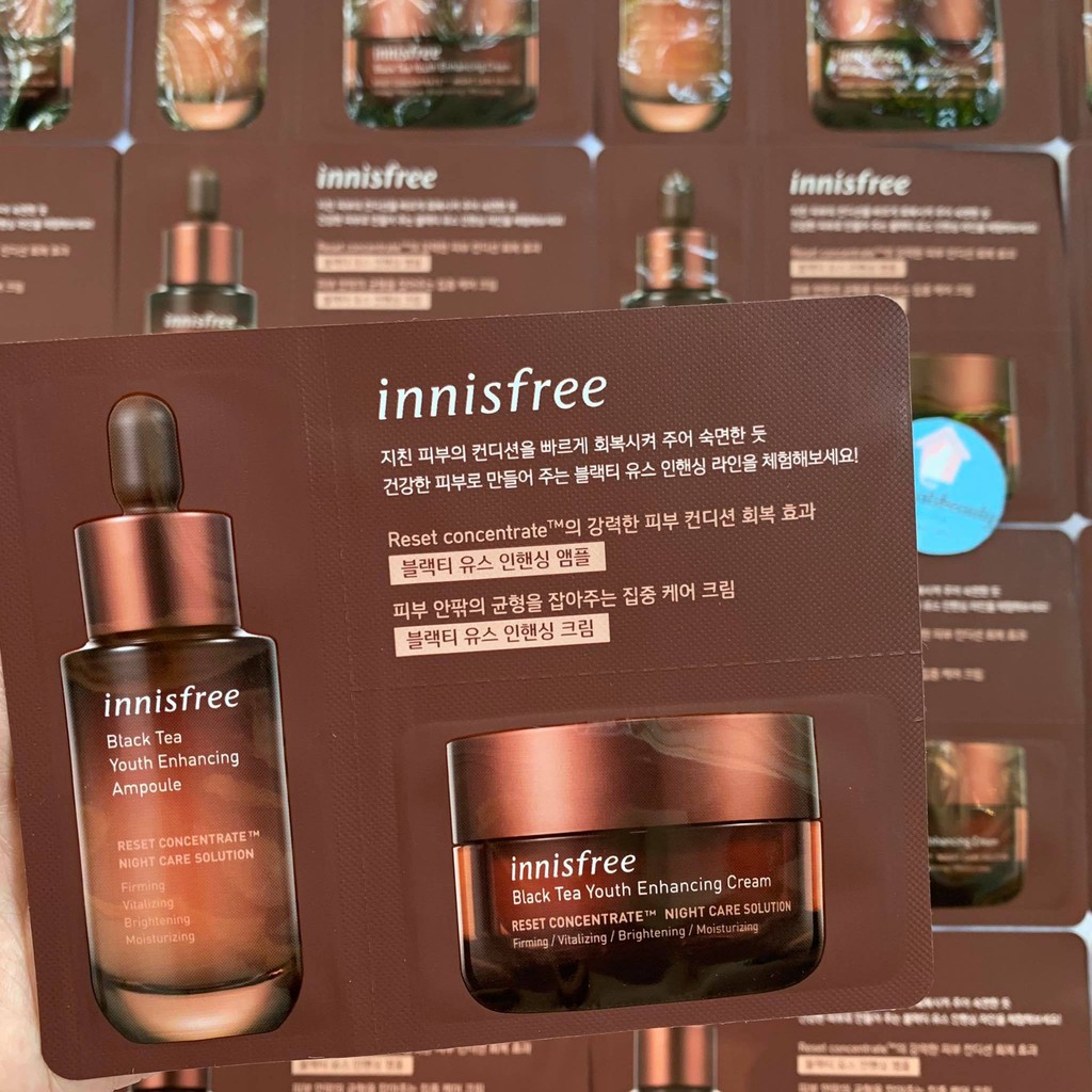 Sample Tinh Chất &amp; Kem Chăm Sóc Chuyên Sâu Ban Đêm Innisfree Black Tea Youth Enhancing Ampoule/Cream