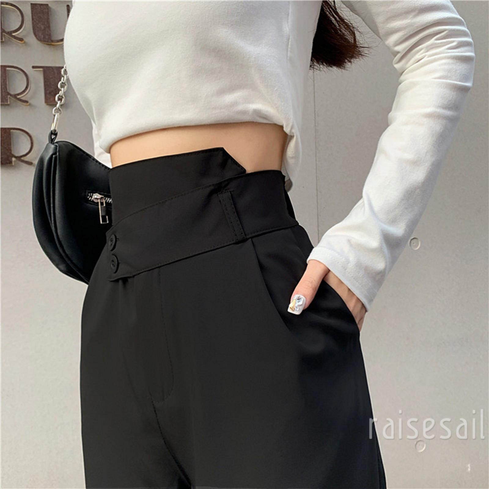 Rs quần ống rộng Lưng Cao Màu Trơn Phối Túi Thời Trang Cho Nữ | BigBuy360 - bigbuy360.vn